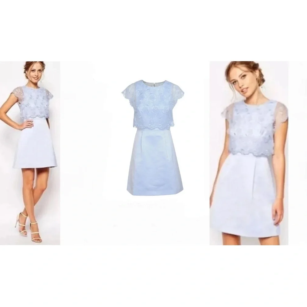 Ted Baker Powder Blue Lace Bodice Fit & Flare Dress Size 2 US 6 Elegant Cocktail - Picture 7 of 7